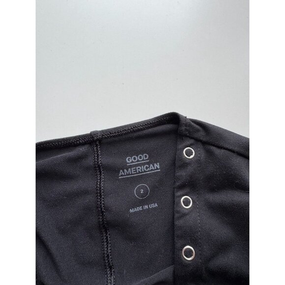 GOOD AMERICAN Snap Queen Black Half Sleeve Plunge V-Neck Bodysuit, Size 2/M - Picture 12 of 15